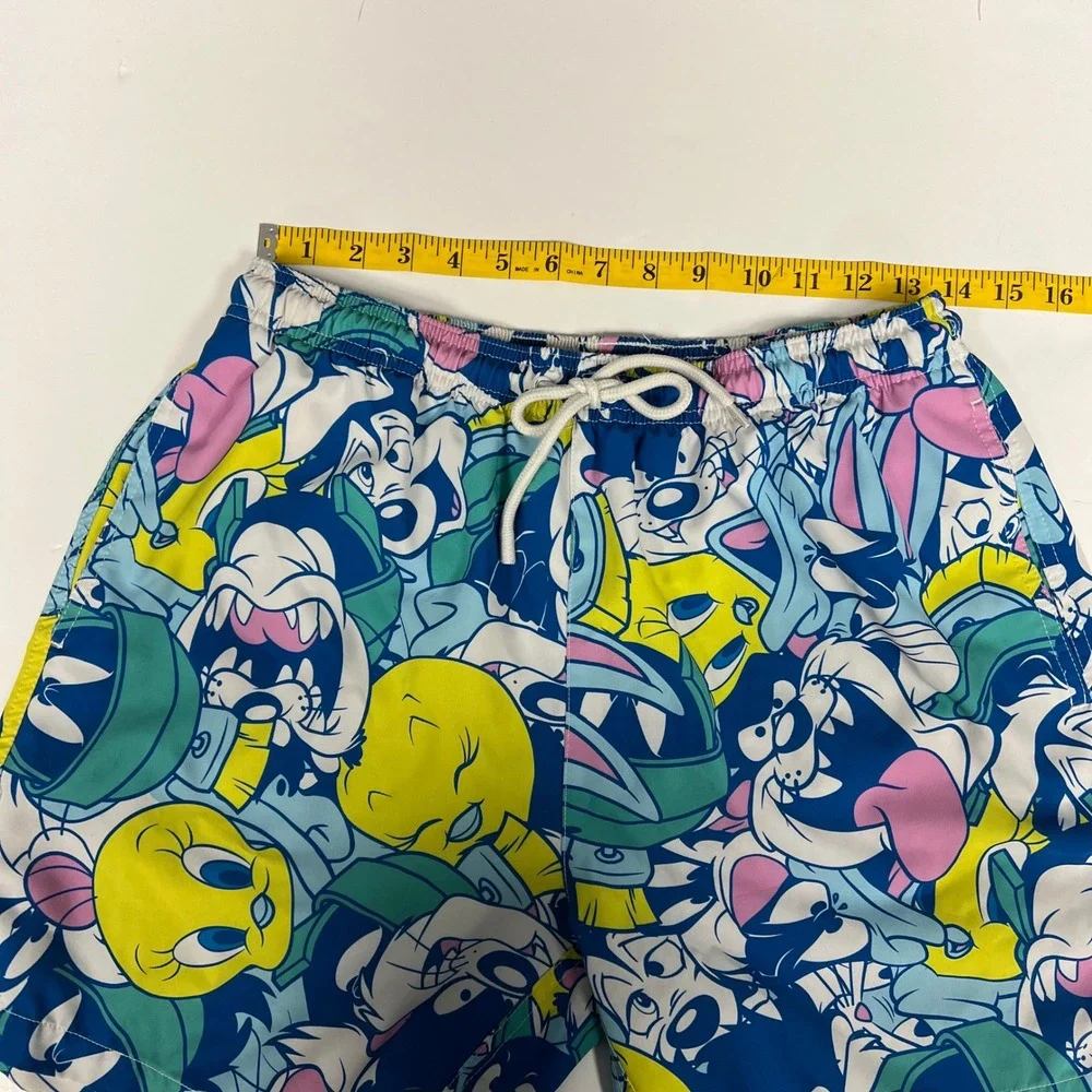 Looney Tunes Swim‎ Trunks Cartoon Characters Tweety Taz Elastic Waistband Sz M